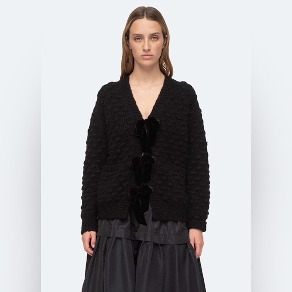 SEA New York Black Wool Blend Teresa Long Sleeve Cardigan Size Small - Picture 1 of 4